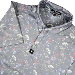 Bad Birdie Polo Shirt Mens Medium Gray Floral Golf Short Sleeve Performance